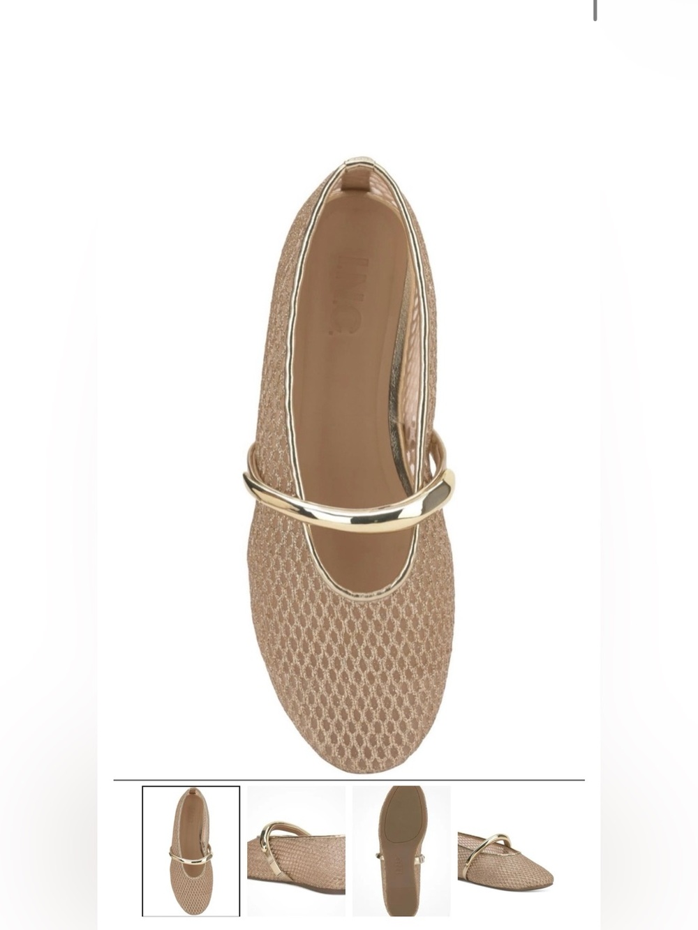 INC International Concepts Metallic Beige Mary Jane Flats with Gold Strap